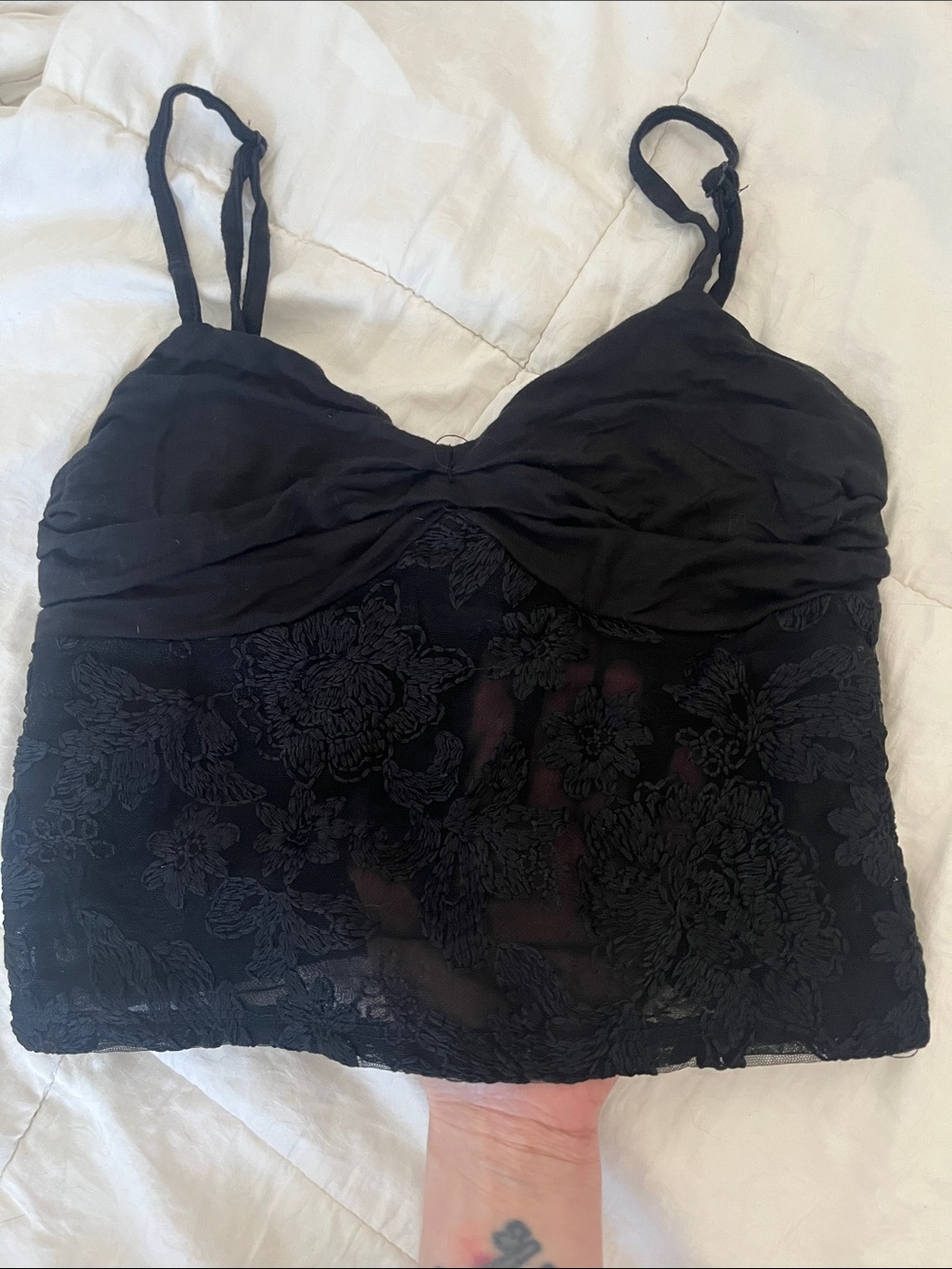 Black Lace-Detail Cropped Cami